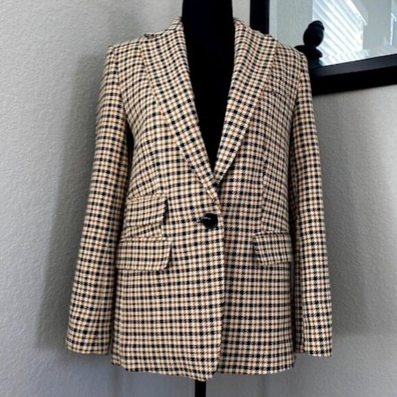TOPSHOP Classic Tan & Black Houndstooth Suit Blazer Size 2 - Picture 1 of 12